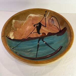 Museum-Quality Hand-Painted African Tribal Wooden Bowl • Signed  Art -Wood 10”